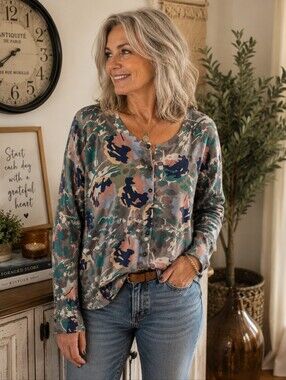 Boden Floral Print Button-Up Cardigan Multicolor Knit Size 12